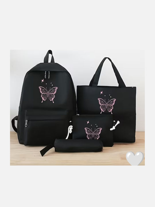 ShuShu Set Școlar Roz Fluture + Geantă de Umăr, Borseta & Penar