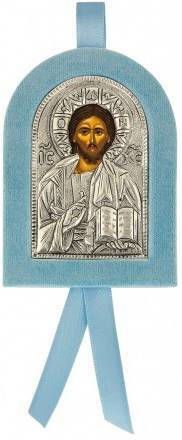 Heiligenikone Jesus Christus mit Silberbeschichtung 9 x 6,5 cm