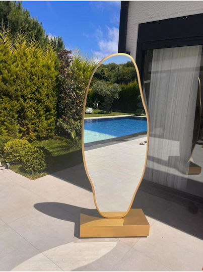 SteweHome Asymmetrischer Boden- oder Standspiegel mit Goldenem Holzrahmen 180x65cm