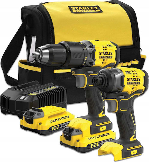 Stanley SFMCK461D2S Комплект Отвертка и Ударна Бормашина Безчеткови 18V с 2 Батерии 2Ah и Калъф с Зарядно Устройство