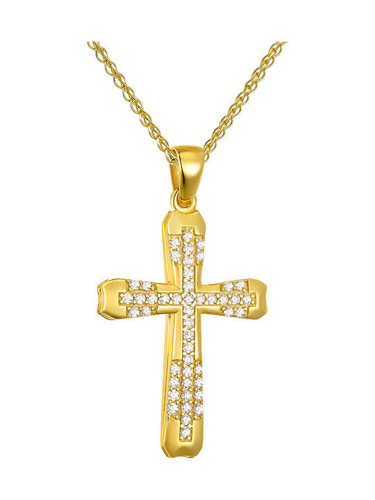 Papoulidis Jewellery Женски Златен Кръст 14 Карата Двулицев Без Верижка
