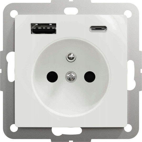 Schneider Electric Μονή Χωνευτή Πρίζα Ρεύματος Λευκή