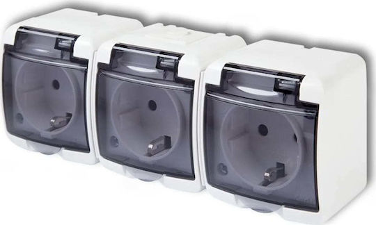 KOS Triple Power Socket Waterproof with Lid and Switch White 3 Pieces