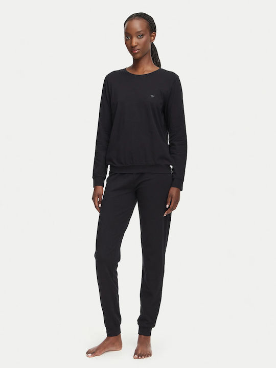 Emporio Armani Set Pijamale Dama De Vară Din Bumbac Negru