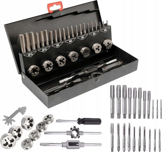 Bituxx Set Handgewindebohrer und Gewindeschneider 32 Stück M3-m12 Metallische Tasche
