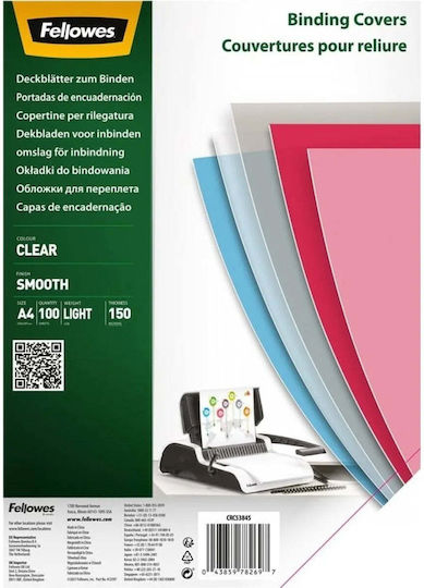 Fellowes Διαφανή Εξώφυλλα Βιβλιοδεσίας Smooth A4/150µm 100