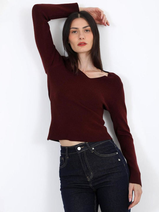 Women's Sweater with V-Neck Burgundy