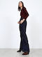 Women's Fabric Flared Trousers Dark Blue