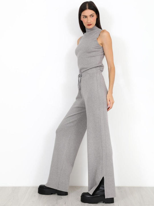 Women's Fabric Trousers with Elastic Grey