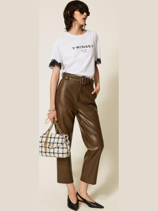 Women's Leather Trousers in Straight Leg Style Green