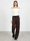 Damen Lederhose mit Gummiband Leopard Braun
