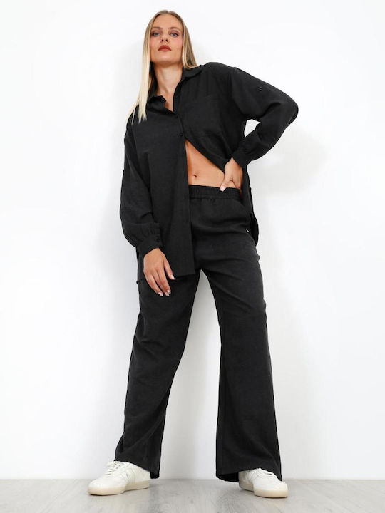 Damen Lederhose mit Gummiband Schwarz