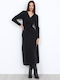 Sommer Midi Hemdkleid Wickel Schwarz