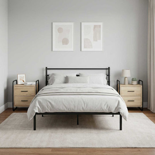 Beige Wooden Bedside Tables 2 Pieces 40x30x50cm