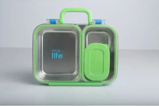 Ecolife Lunch Box Plastic Blue With Compartments 800ml
