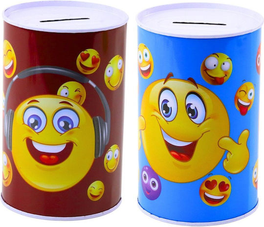 Leantoys Μεταλλικός Κουμπαράς Emoticons Μπλε-καφέ 13 X 8cm