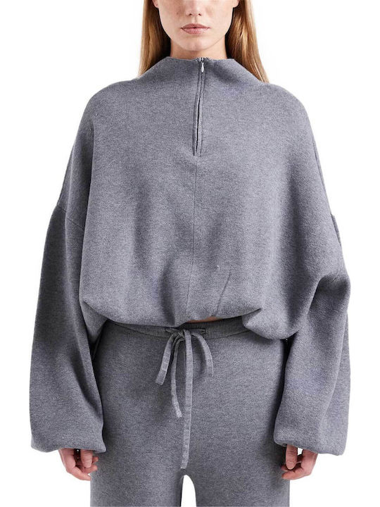 Damen Langärmeliges Pullover mit Reißverschluss Grau 31001679-grau