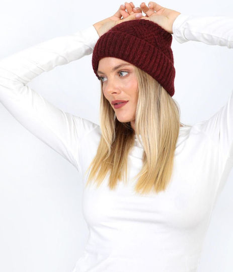 Unisex Beanie Strickmütze in Burgundischer Farbe