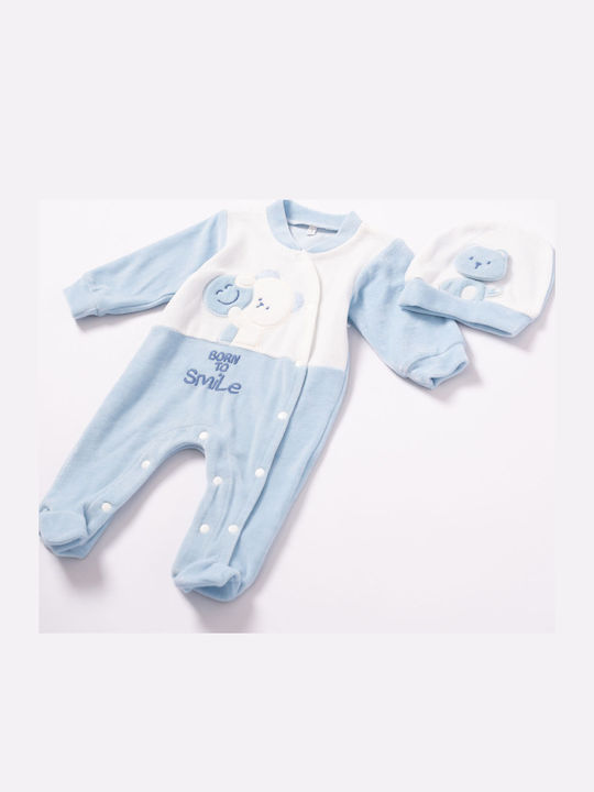 Evita Mini Full Body Set Onesie with Cap Velvet Light Blue 2 Pieces