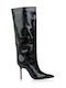 Women's Patent Leather Boots with High Heel Black