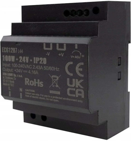 Eco Light DIN Rail Power Supply With 24V Output And 100W Power 4.16A