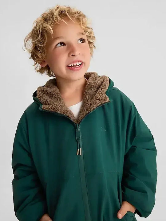 Kids Casual Short Windproof Double Sided Hooded Jacket Green