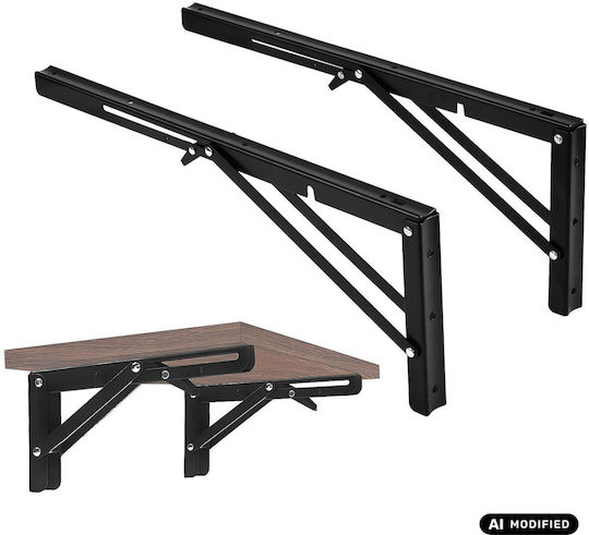 Maclean Energy Foldable Heavy-Duty Shelf Brackets Made of Metal in Black Colour 2 Pieces MC-196