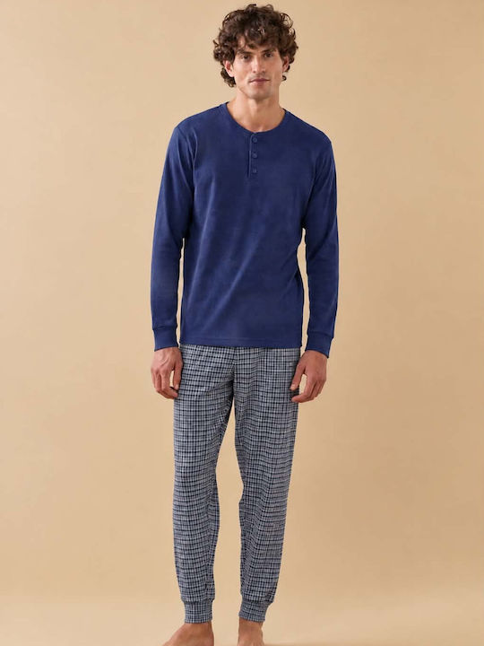 Noidinotte Summer Checked Men's Cotton Pyjamas Blue/Grey