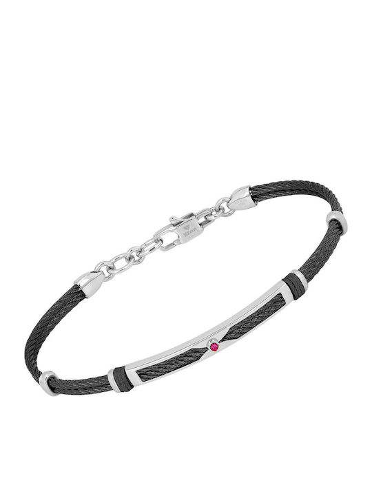 H2on Men's Bracelet with Black PVD and Natural Red Ruby Made of Stainless Steel 21cm