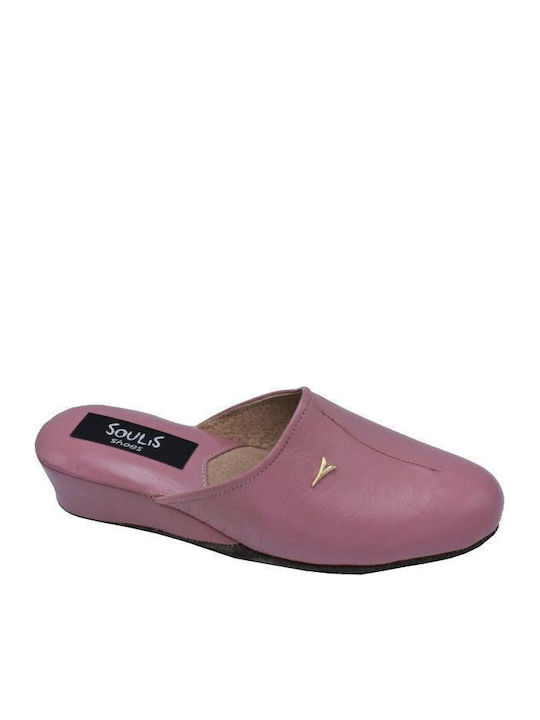Leather Winter Women's Blue Slippers