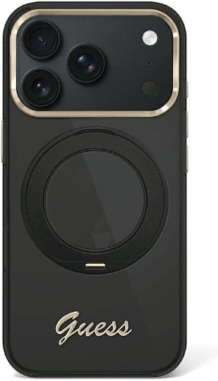 Guess iPhone 18 Pro Max iPhone 17 Pro Max Hard Case Magsafe Silicone Frame Iml Ring Stand 360 Script Metal Logo Black