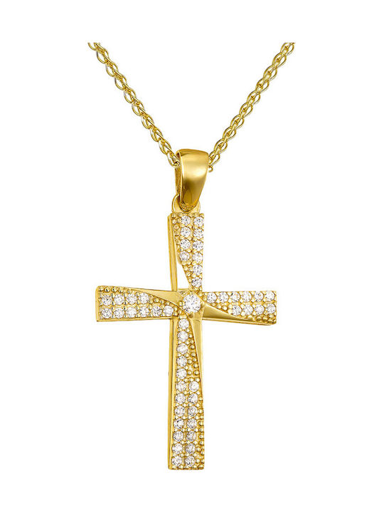 Papoulidis Jewellery Женски Златен Кръст 14 Карата Двулицев Без Верижка