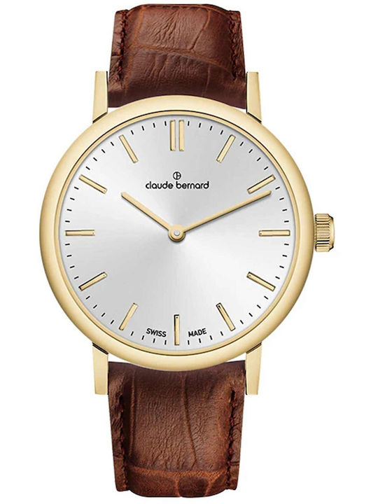 Claude Bernard Men's Battery Watch with Brown Leather Strap