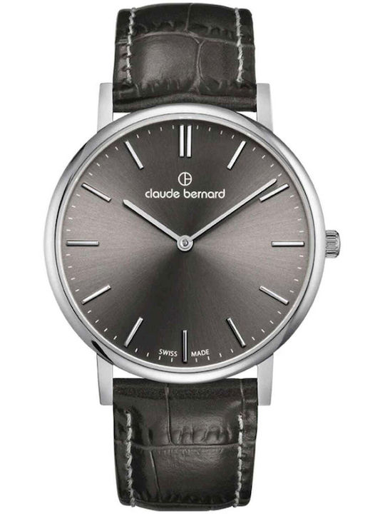 Claude Bernard Men's Battery Watch with Black Leather Strap