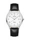 Men's Watch 40mm Battery with Leather Strap Black/White