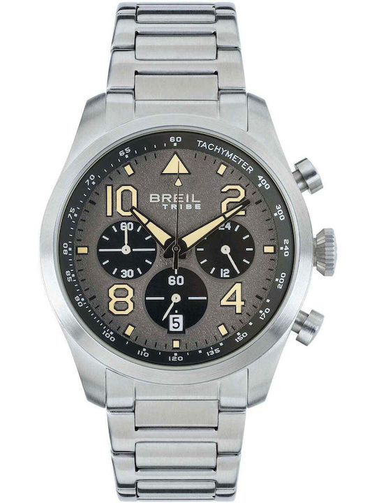 Men's Battery Chronograph Watch With Silver Steel Bracelet