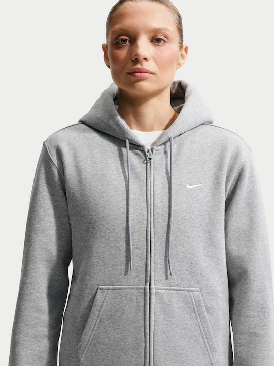 Studio Fleece Γυναικεία Ζακέτα Φούτερ με Κουκούλα Grey