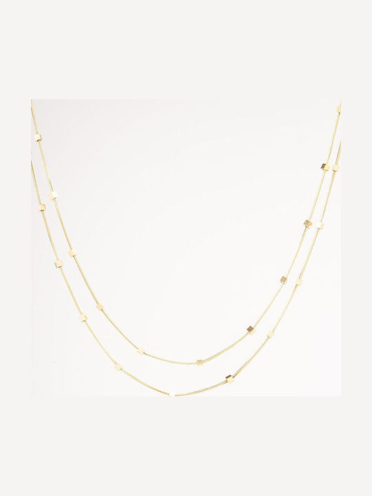 Late Again Double Geometric Necklace Made of Gold Plated Steel