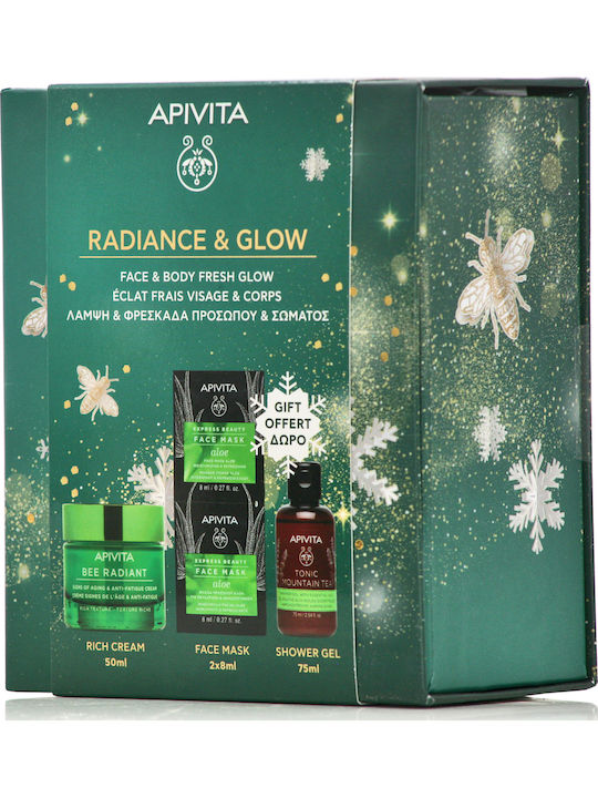 Apivita Tonic Mountain Tea Skin Care Set for Brightening & Body Cleaning