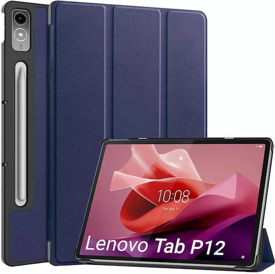 4KOM L Калъф за таблет Smart Case Cover Lenovo Tab P12 12.7" Tb370 Tb370fu 2023 Тъмносин