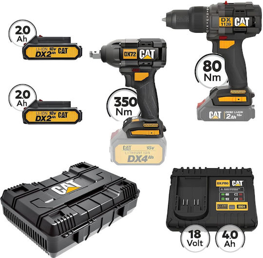 CAT Combo-48 Drill & Impact Driver Set 18V with 2 Batteries 2Ah and Case