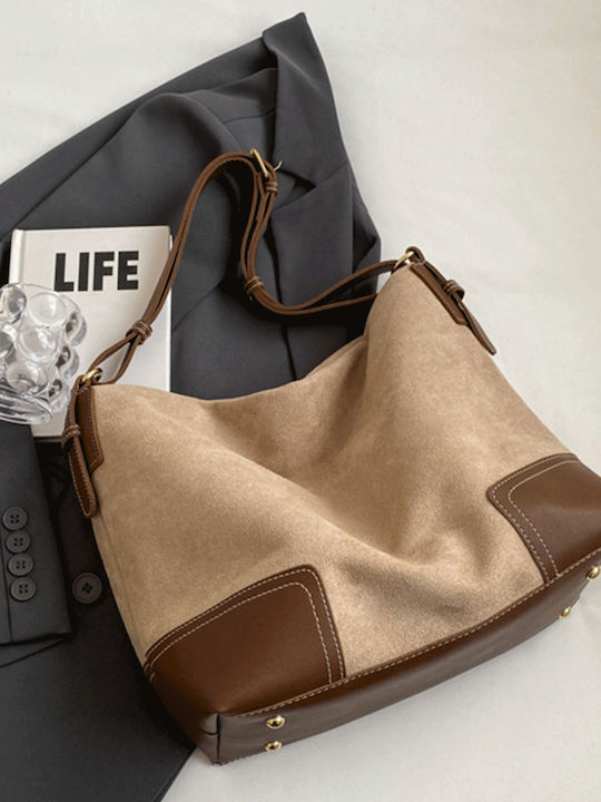 Geantă Shopper Dama Suede Ecru