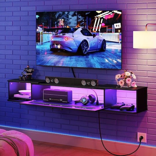 Έπιπλο TV Επιτοίχιο με Φωτισμό Led Μαύρο 140x24x20.5εκ.