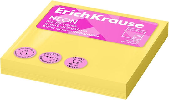 Selbstklebende Notizblöcke ErichKrause 75x75mm 100 Stück Neon Gelb 61655
