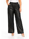 Women's Leather Pantaloons with Elastic in Regular Fit Black WH-41517-27TR-BLACK