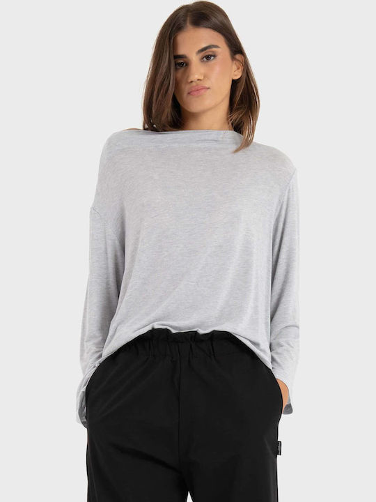 Black & Black Bluza Damă Mânecă Lungă Gri Melanj