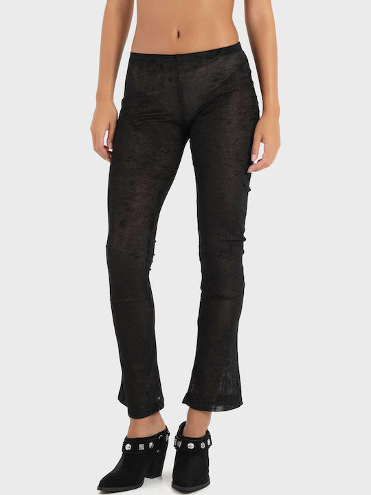 Women's Fabric Flared Trousers with Elastic in Slim Fit Black & White