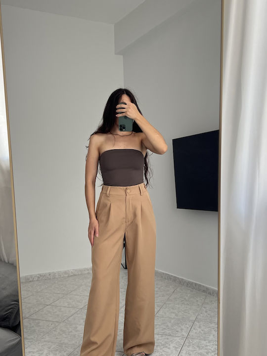 Women's High Rise Pantaloons with Rubber Band in Wide Leg Style Brown