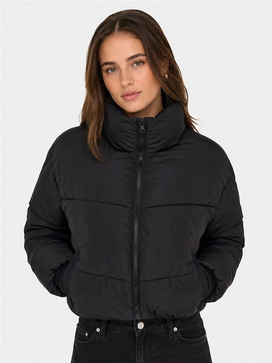 Crop Γυναικείο Puffer Μπουφάν για Χειμώνα Μαύρο