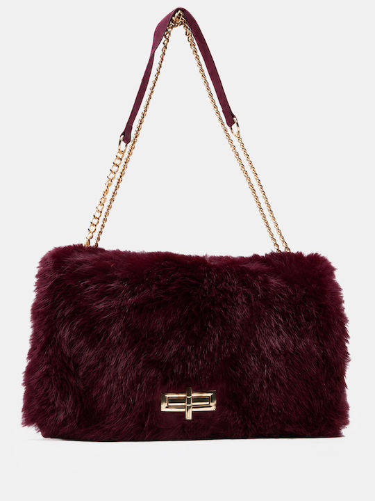 Fur Women's Shoulder Bag Burgundy
